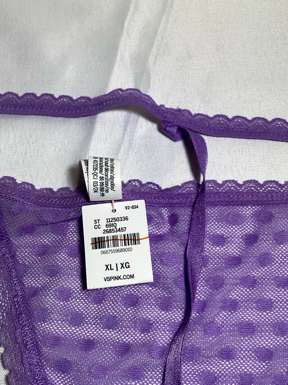 PINK Victoria's Secret Purple Sheer Dotted Lace Thong